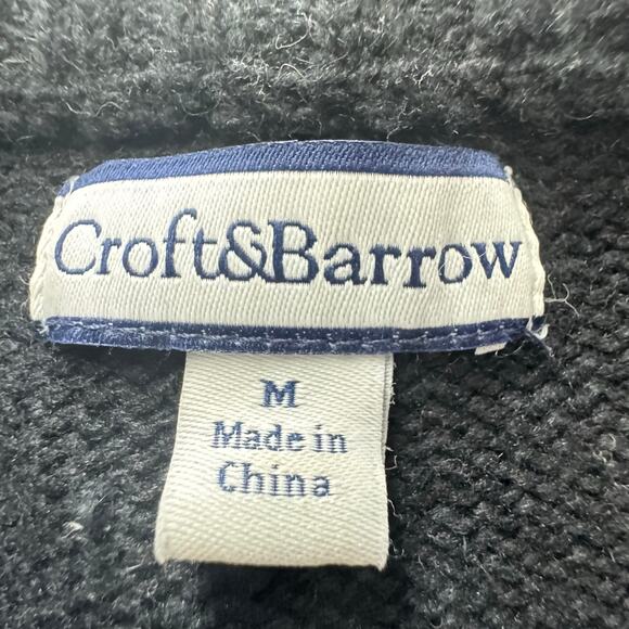 Croft Barrow Cardigan Birds Cardigan Zipper Black Holiday Winter Size Medium - Picture 8 of 8
